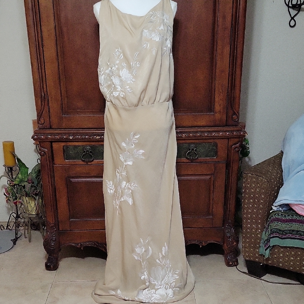 Asos Women's 16 Beige White Embroidered Open Back Maxi Dress